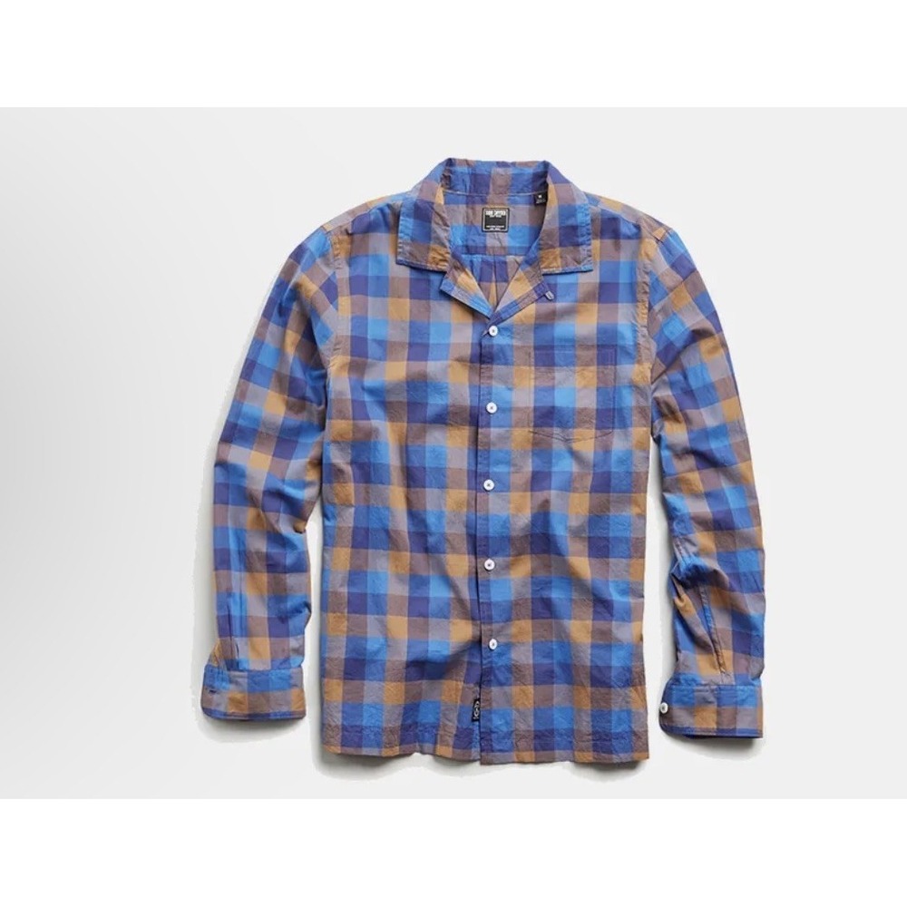 Todd Snyder Camp Collar Shirt Men's XL Blue Plaid Cotton Classic Preppy Heritage